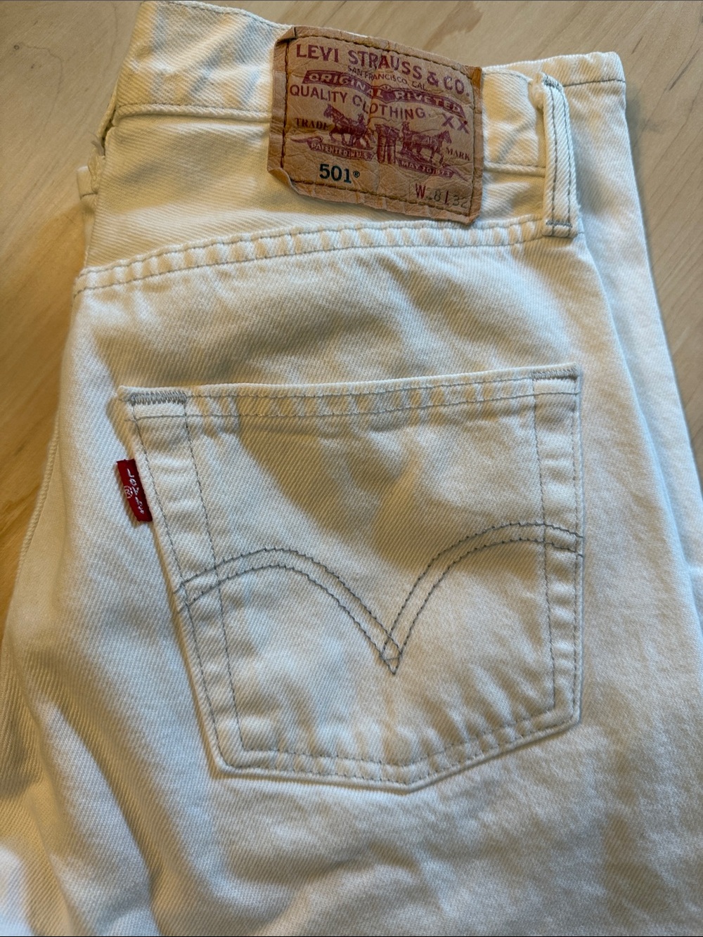 Levi's 501 Slim Straight Jeans in Off-White with Red Tab